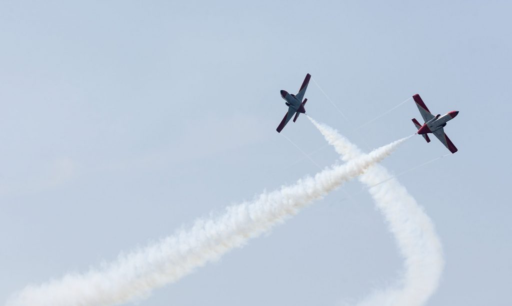 Members of the Spanish Air Force's 'Patrulla Aguila' ('Eagle Patrol' ) fly during an air show with CASA C-101 jets in 'Playa de la Victoria' Cadiz, southern Spain, on Sunday, Sep. 13, 2009 (AP Photo/Miguel Gomez)